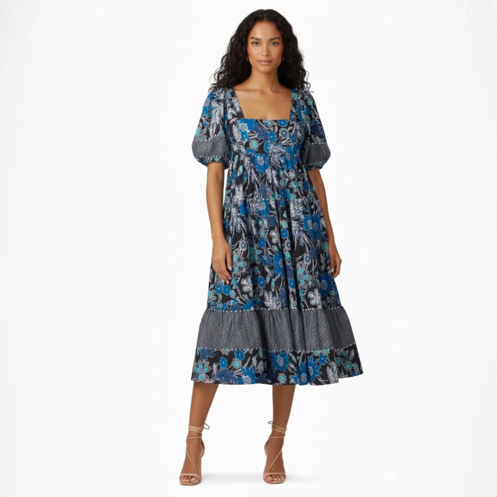 Ulla Johnson Nora Gathered Floral-Print Cotton-Blend Midi Dress Size 2